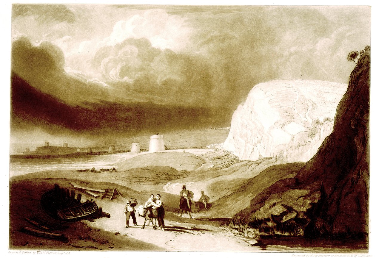 F.34.II Martello-tornyok Bexhill közelében, Sussex, a "Liber Studiorum" című könyvből, William Say metszete, 1811. alkotó: Joseph Mallord William Turner