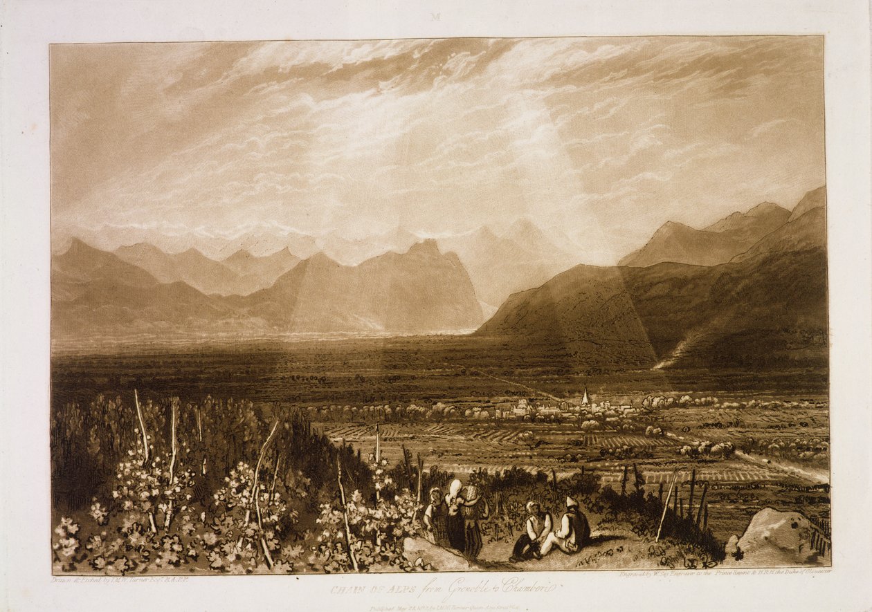 F.49.I Alpok lánca Grenoble-tól Chamberiig, a „Liber Studiorum”-tól, vésette William Say, 1812 alkotó: Joseph Mallord William Turner