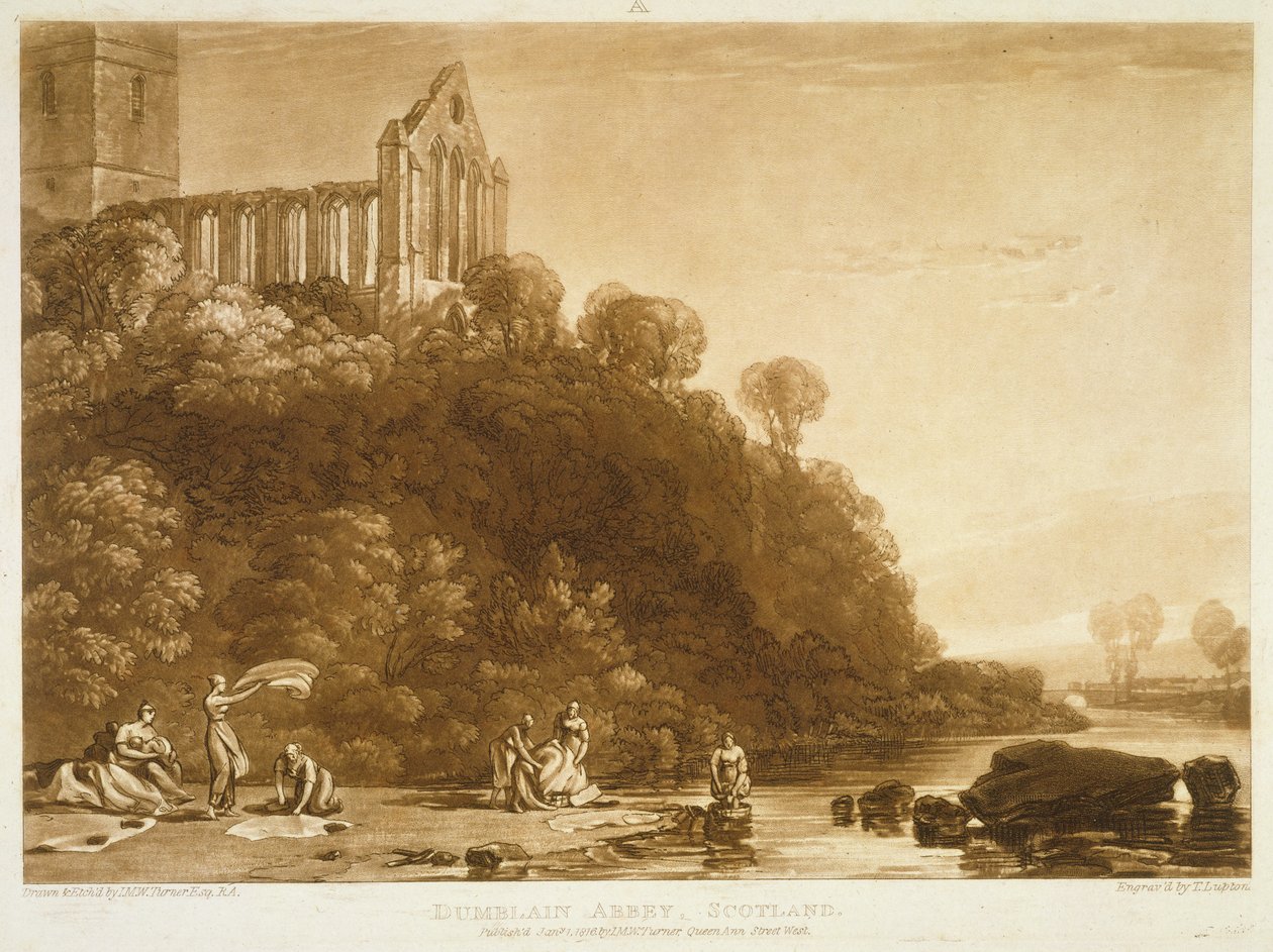 F.56.II Dumblain Abbey, a „Liber Studiorum”-ból, Thomas Lupton metszet, 1816 alkotó: Joseph Mallord William Turner