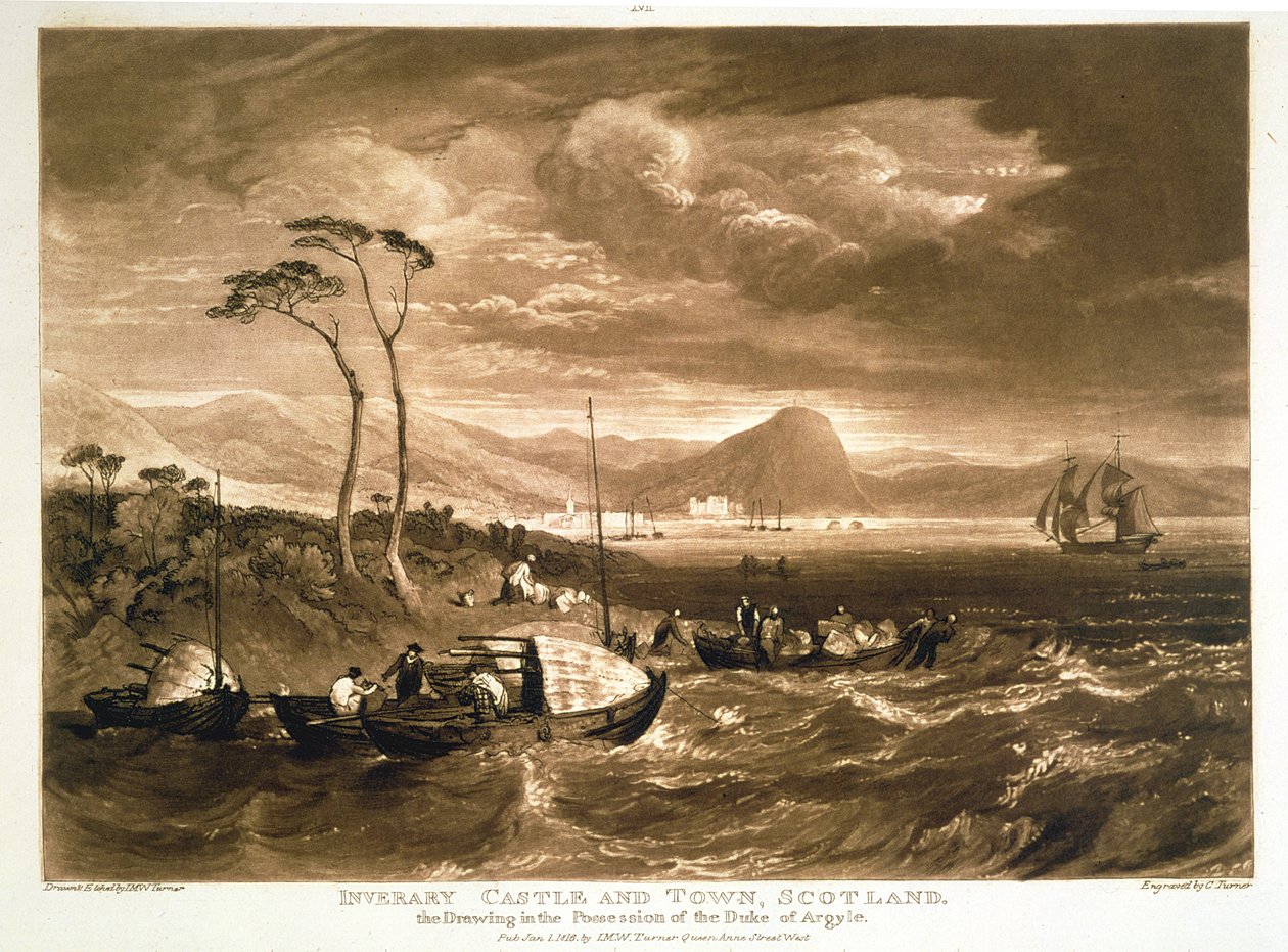 F.65.I Inverary vára és városa, a „Liber Studiorum”-ból, vésette: Charles Turner, 1816 alkotó: Joseph Mallord William Turner