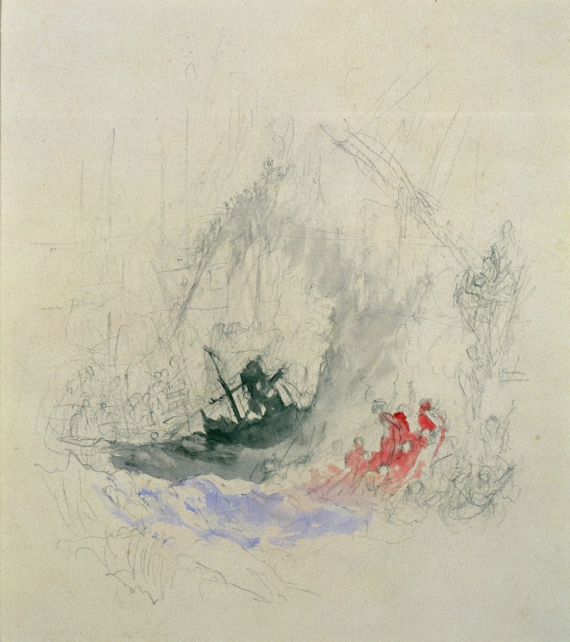 Tűz a tengeren, matrica minta, 1835 (ceruza és WC papíron) alkotó: Joseph Mallord William Turner