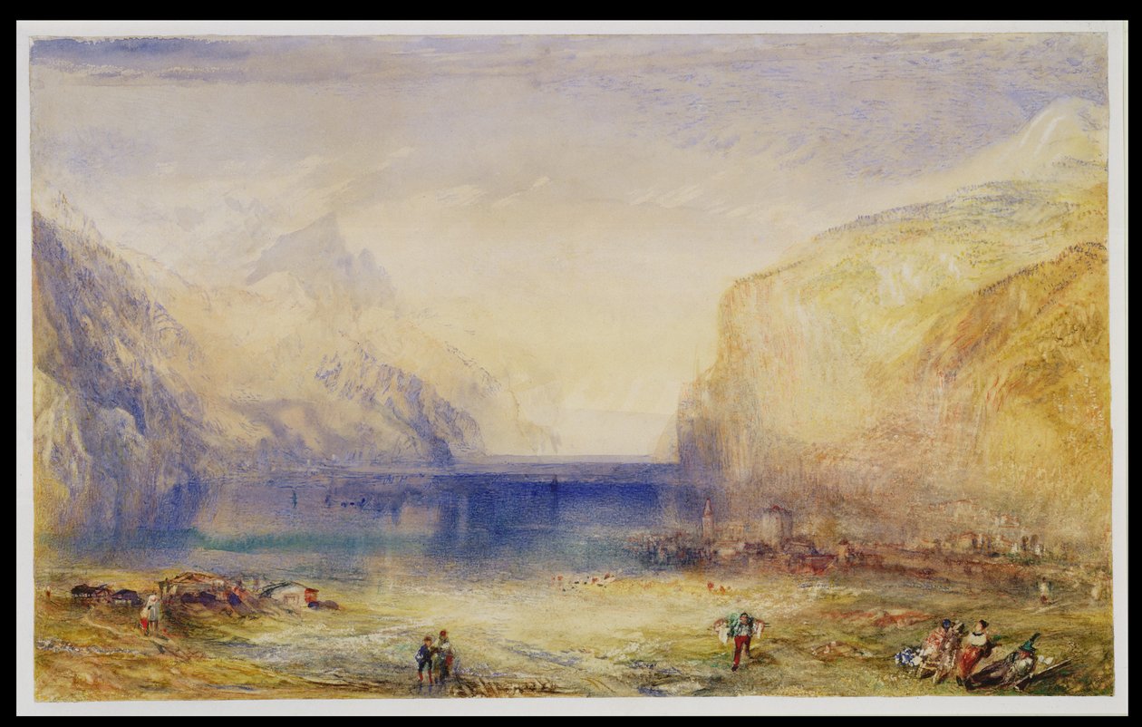Fluelen: Reggel (a tó felé néz) 1845 (wc és gouache, kikarcolt szőtt papíron) alkotó: Joseph Mallord William Turner