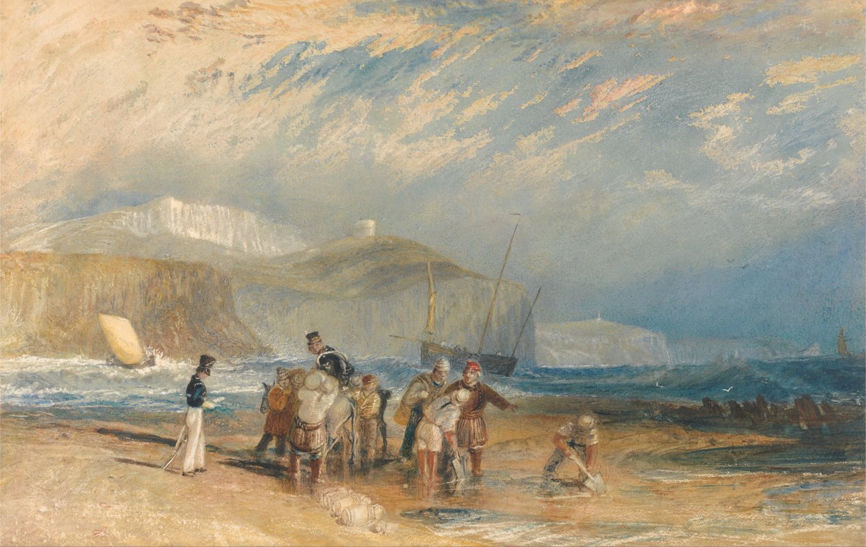 Folkestone kikötője és partja Doverig alkotó: Joseph Mallord William Turner