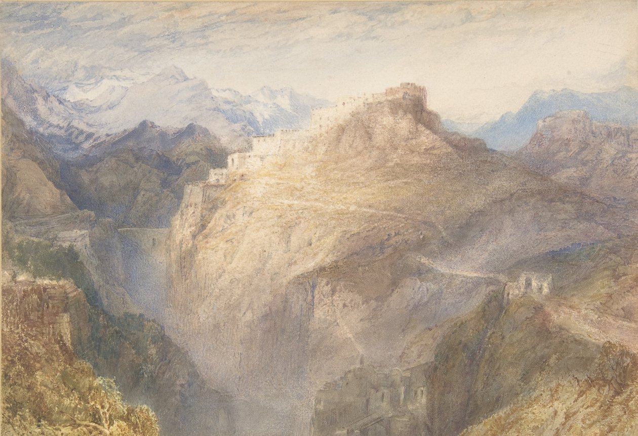 LEssillon erőd, Val de la Maurienne, Franciaország, 1836 (wc és gouache grafit felett) alkotó: Joseph Mallord William Turner