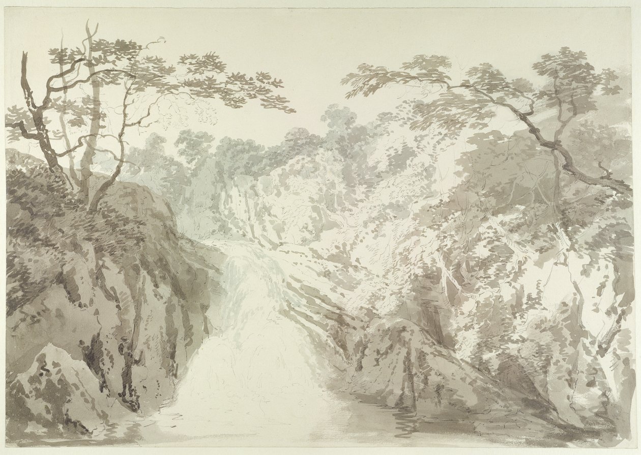 Táj vízeséssel, 1796 körül (grafit és mosás papíron) alkotó: Joseph Mallord William Turner