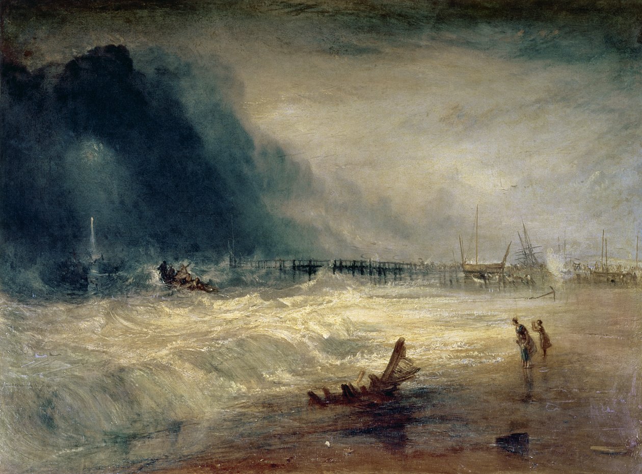 Mentőcsónak és Manby-készülék egy megfeneklett hajóhoz vészjelzést ad (kék fények), 1831 körül alkotó: Joseph Mallord William Turner