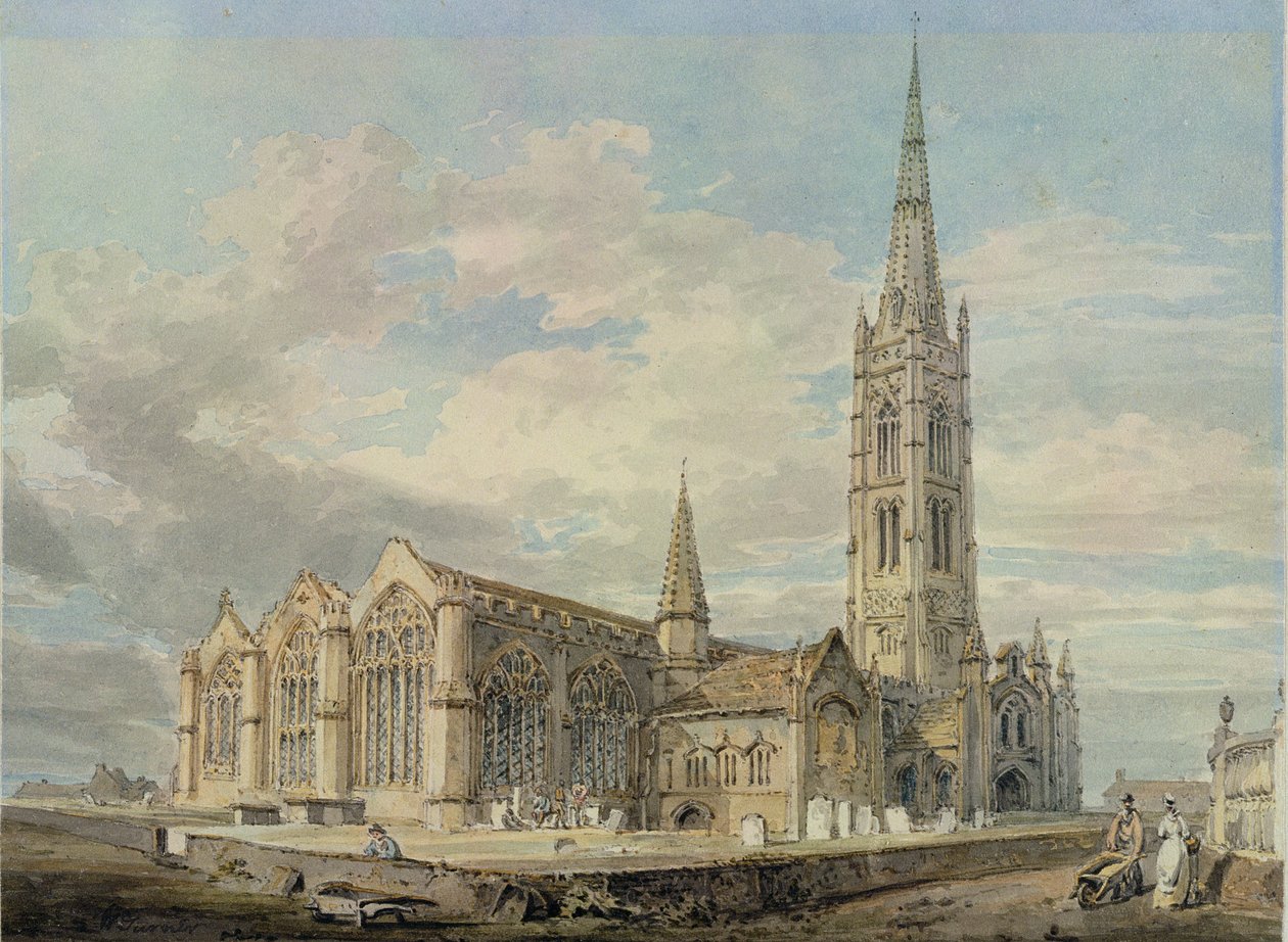 Grantham Church, Lincolnshire, észak-keleti nézete, 1797 körül (wc grafit felett, papíron) alkotó: Joseph Mallord William Turner