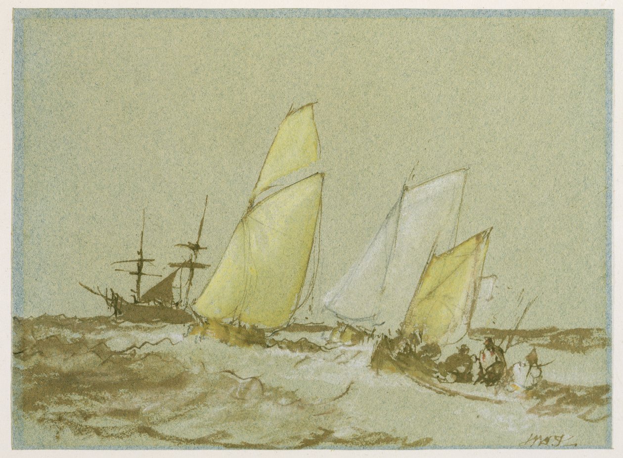 Szállítás, 1828-30 körül (toll, ecset és barna tinta, testszín és grafit kék papíron) alkotó: Joseph Mallord William Turner