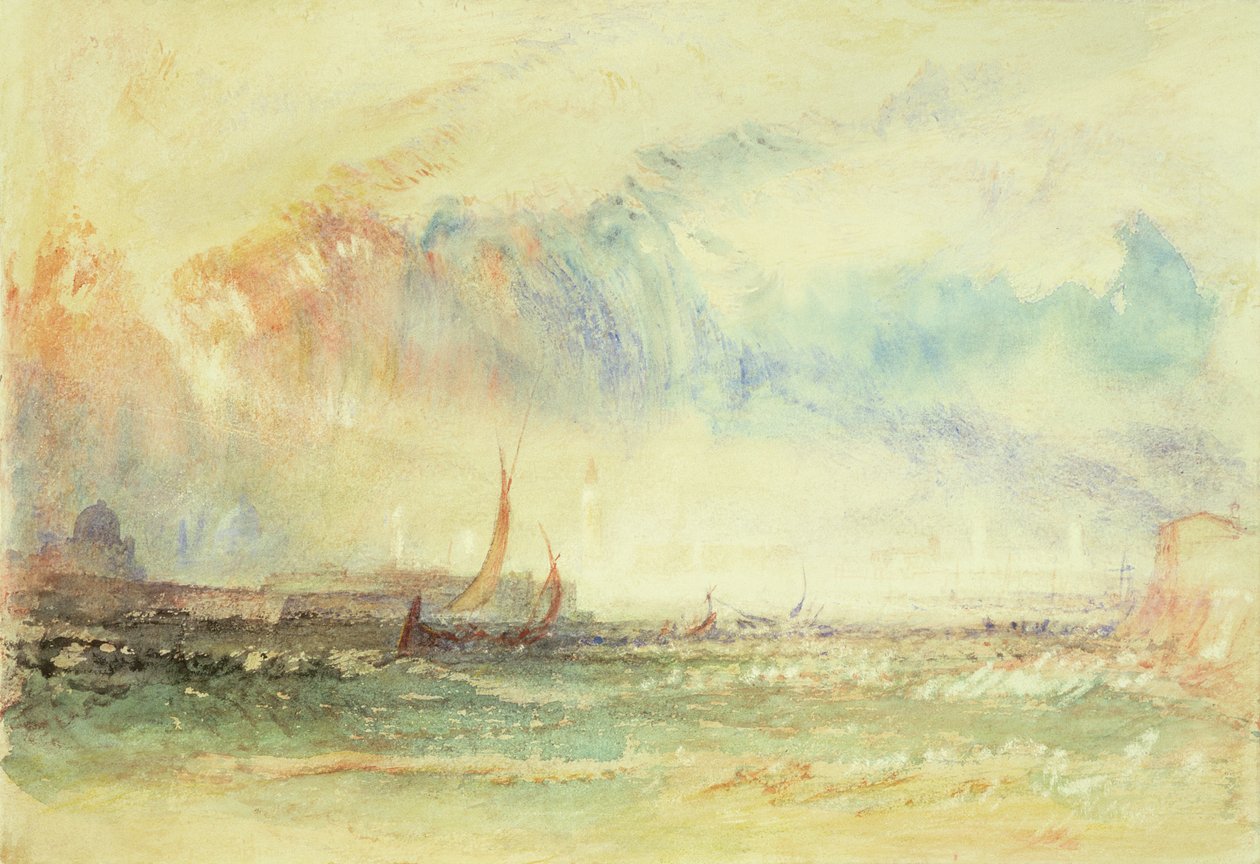 Vihar naplementekor, Velence, 1840 körül (wc, gouache és vörös tinta) alkotó: Joseph Mallord William Turner