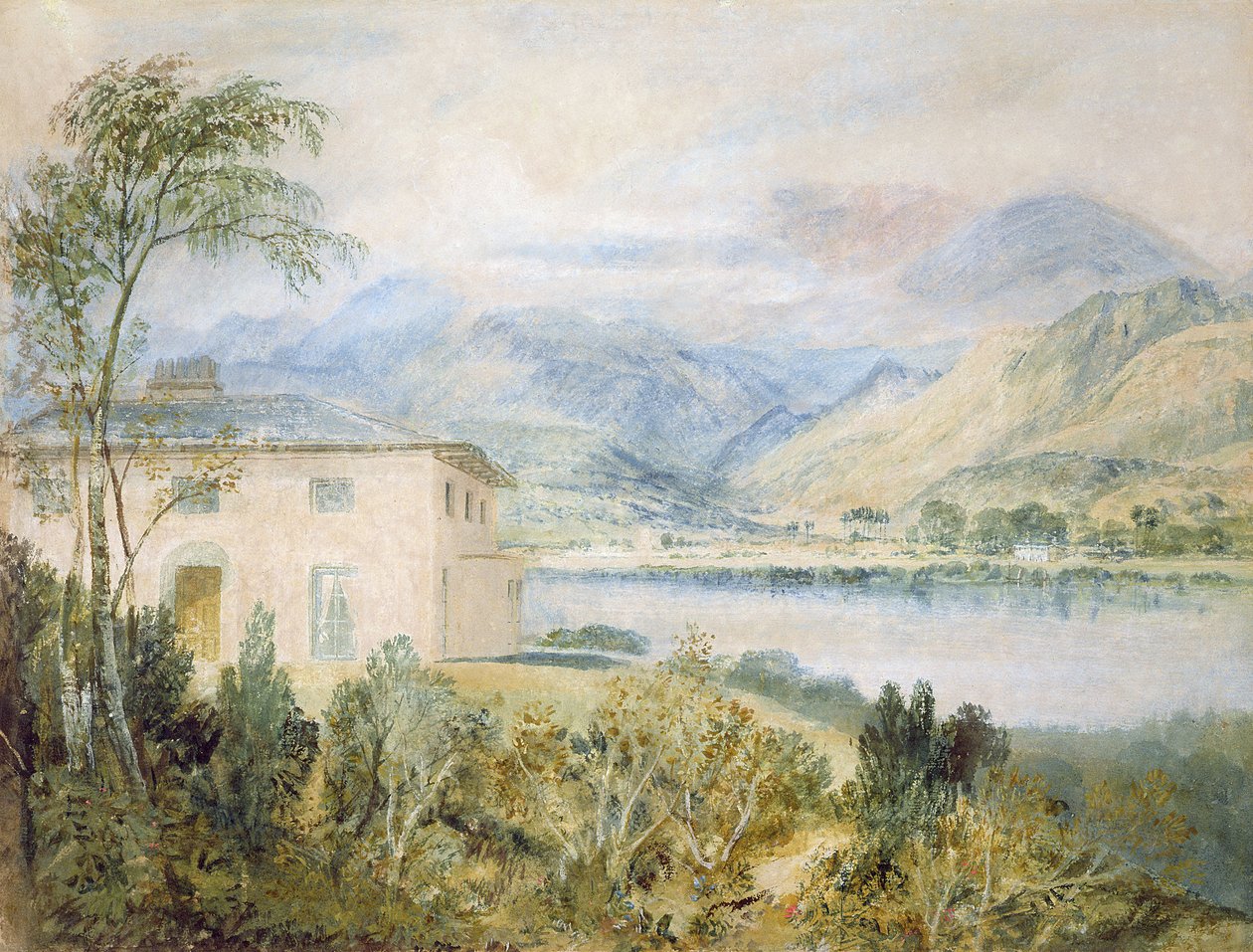 Sátorház, Coniston Water, 1818 (wc és testszín szürke papíron) alkotó: Joseph Mallord William Turner