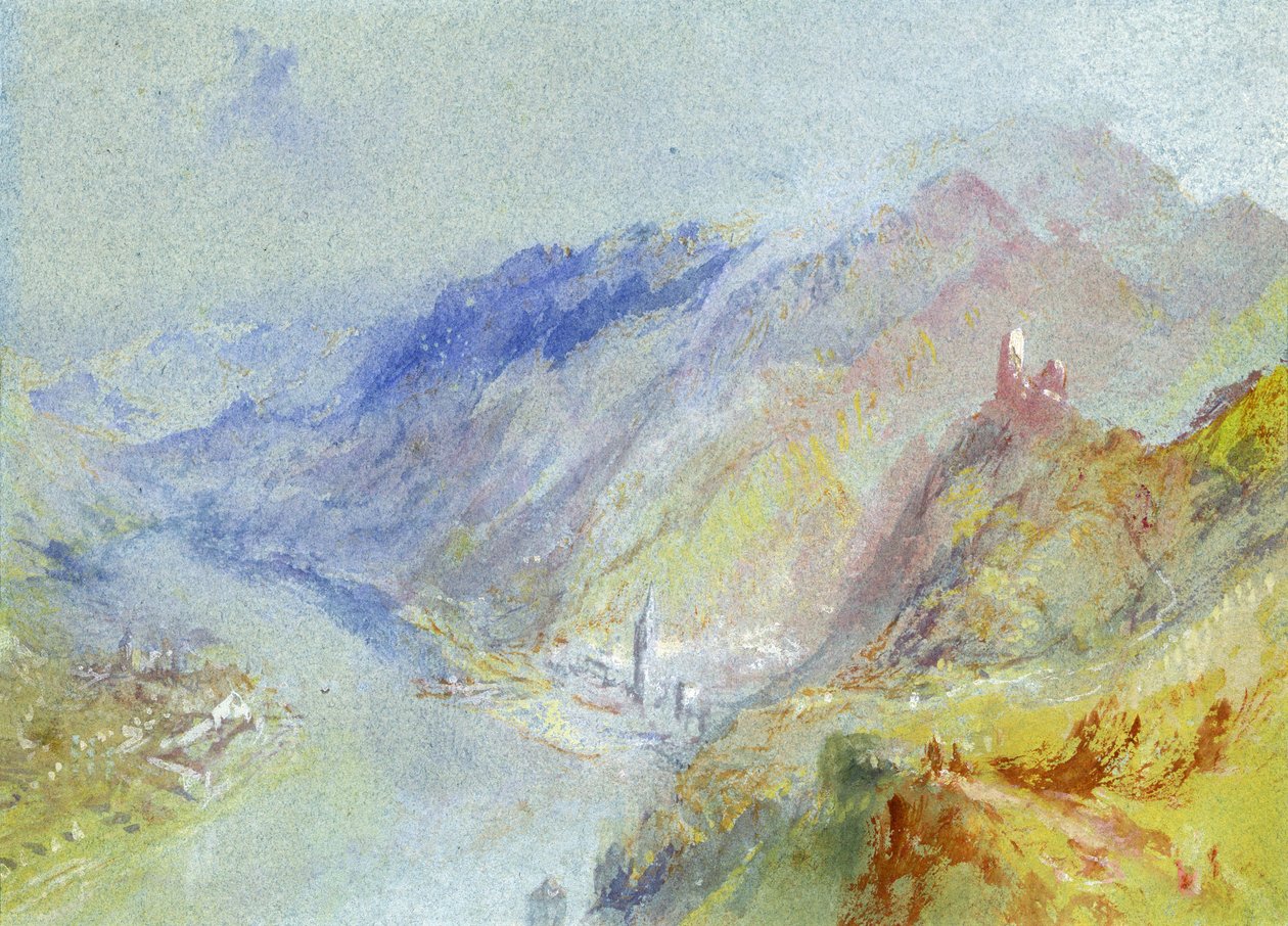 Trausnitz kastélya, kilátással Landshutra, 1839 körül (gouache és wc) alkotó: Joseph Mallord William Turner