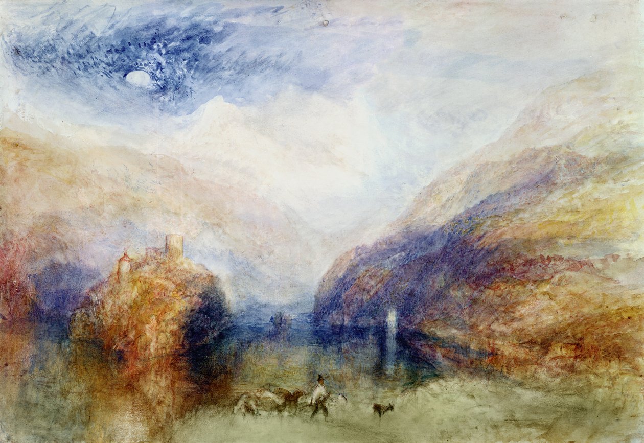 A Lauerzersee a míténekkel, 1848 körül (wc, toll, tinta és kikaparás a papíron) alkotó: Joseph Mallord William Turner