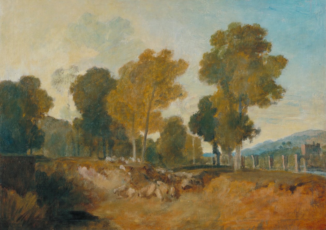 Fák a folyó mellett, híddal a középső távolságban alkotó: Joseph Mallord William Turner