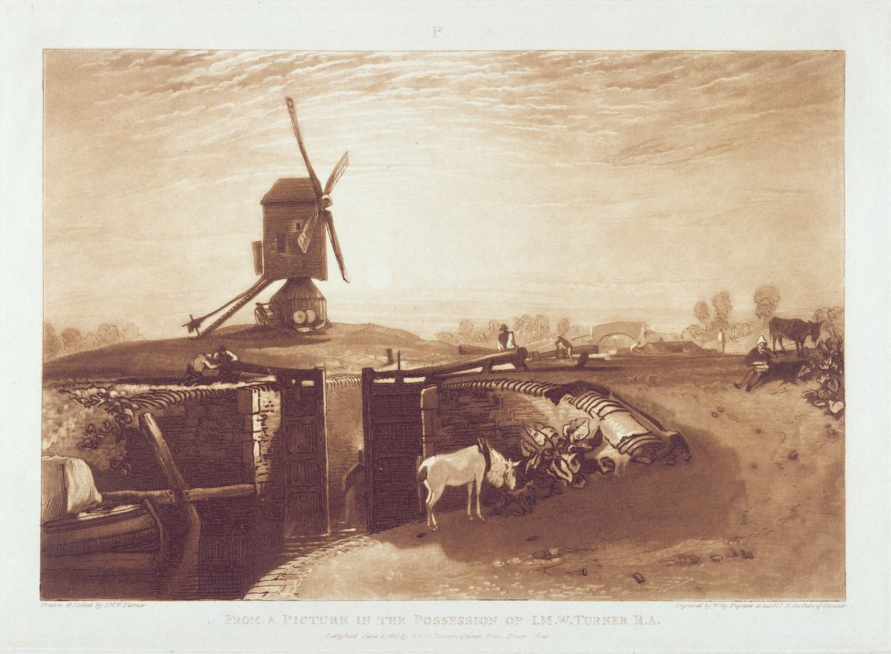 Szélmalom és zár, vésette William Say (1768-1834) alkotó: Joseph Mallord William Turner