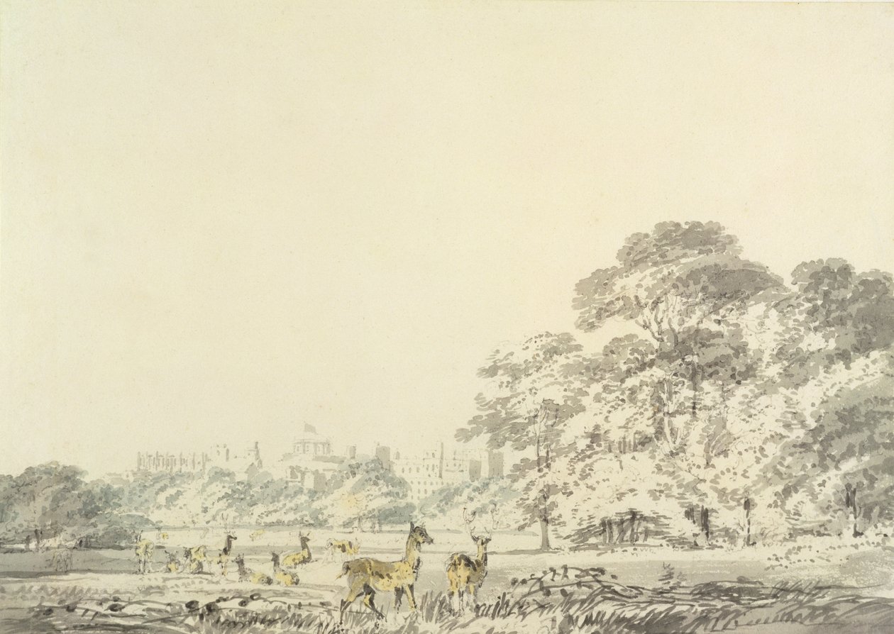 Windsori kastély és park szarvasokkal (wc ceruzával papíron) alkotó: Joseph Mallord William Turner
