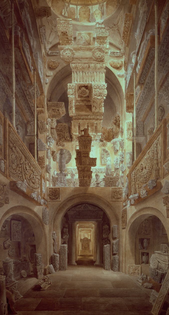A Soane Múzeum belseje, alkotó: Joseph Michael Gandy