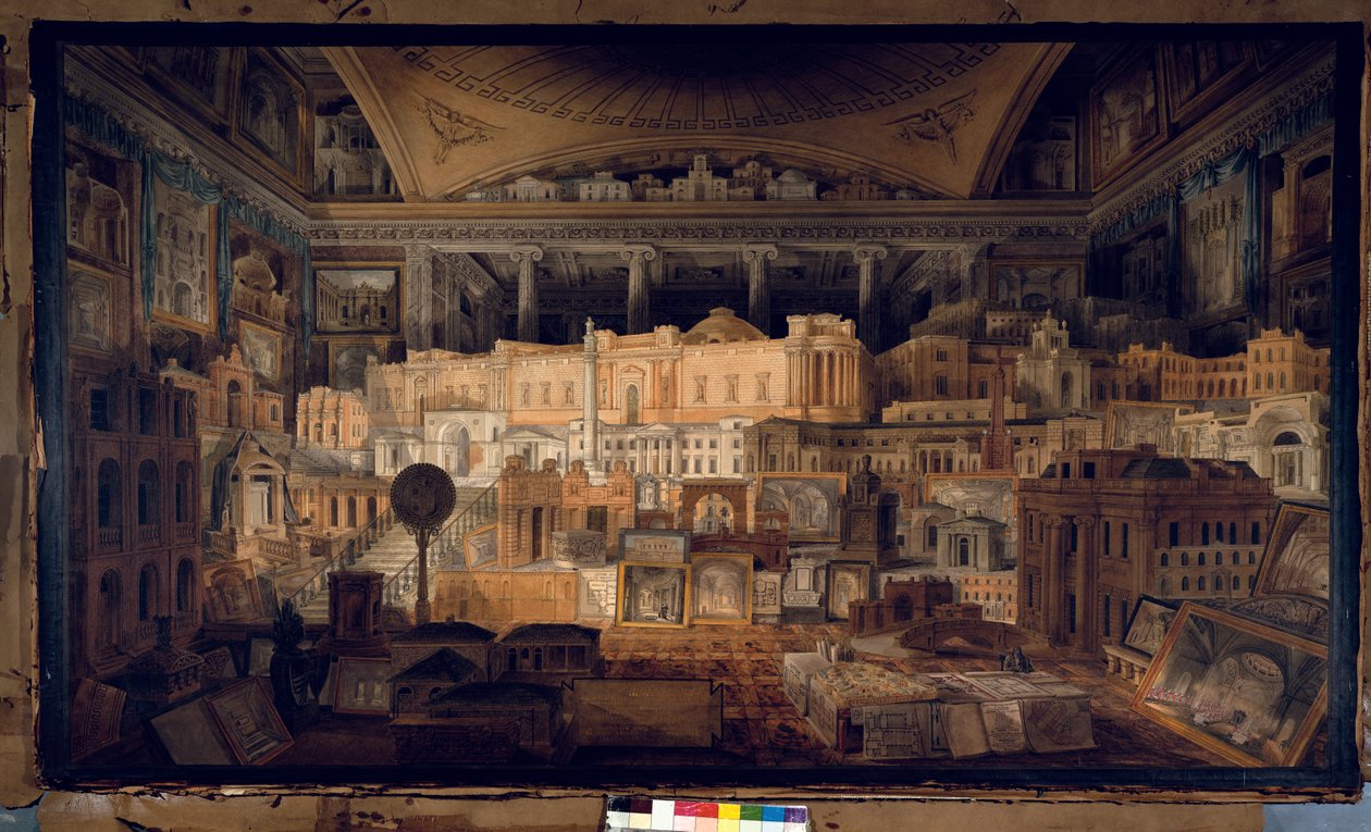 Sir John Soane által 1780 és 1815 között kivitelezett köz- és magánépületek, 1818 (ceruza, toll és WC papíron) alkotó: Joseph Michael Gandy