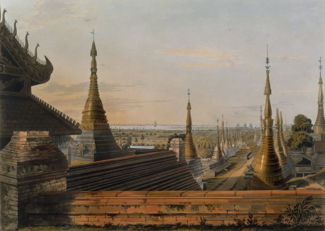 Jelenet a keleti úton Rangoonból Dél felé tekintve, a „Rangoon Views” 13. táblája, George Hunt metszet, 1825 (akvatinta) alkotó: Joseph Moore