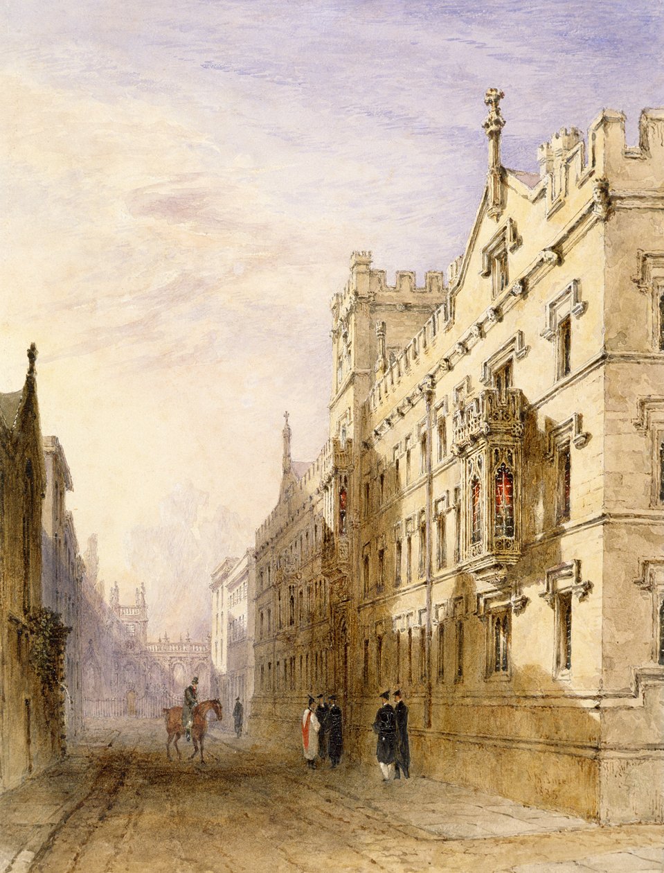 Exeter College, Oxford, 1835 (wc grafittal és gumival papíron) alkotó: Joseph Murray Ince