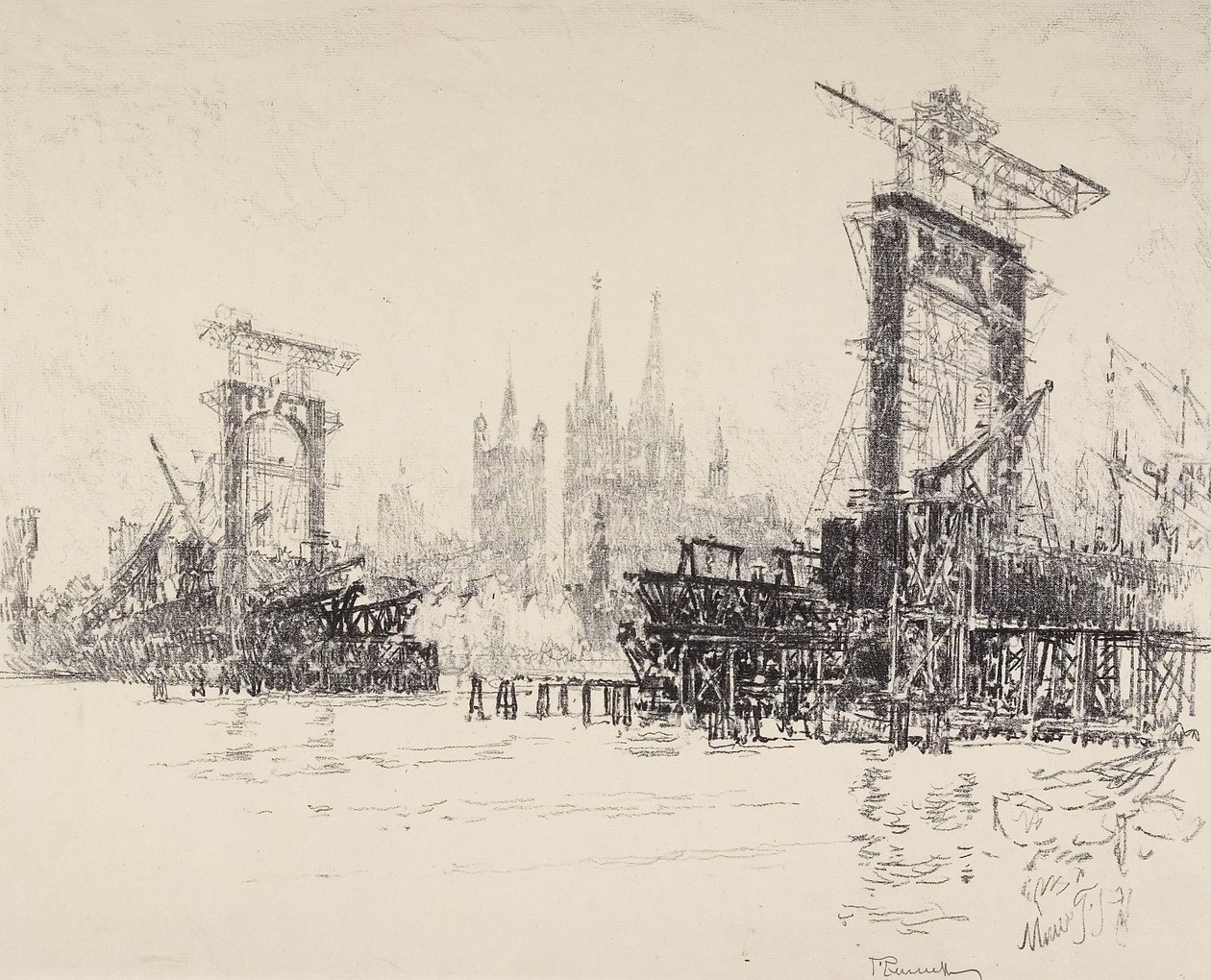 A kölni híd építése, 1914 alkotó: Joseph Pennell