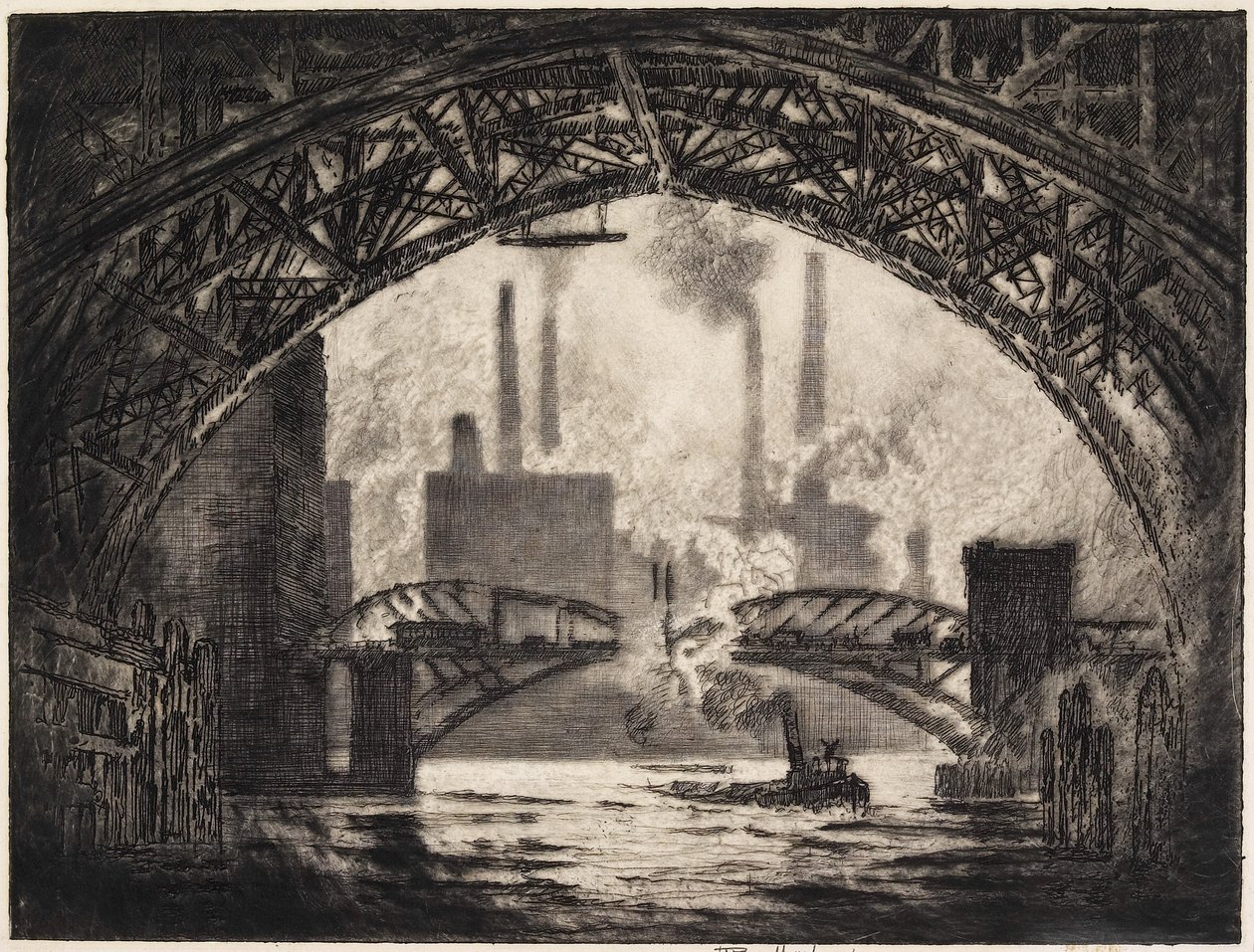 A hidak alatt, Chicago, 1910 alkotó: Joseph Pennell
