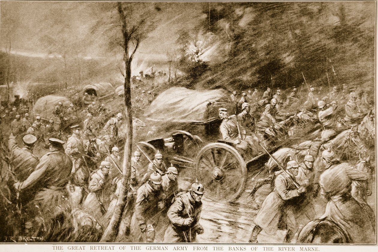 A német hadsereg nagy visszavonulása a Marne folyó partjáról 1914-ben alkotó: Joseph Ratcliffe Skelton