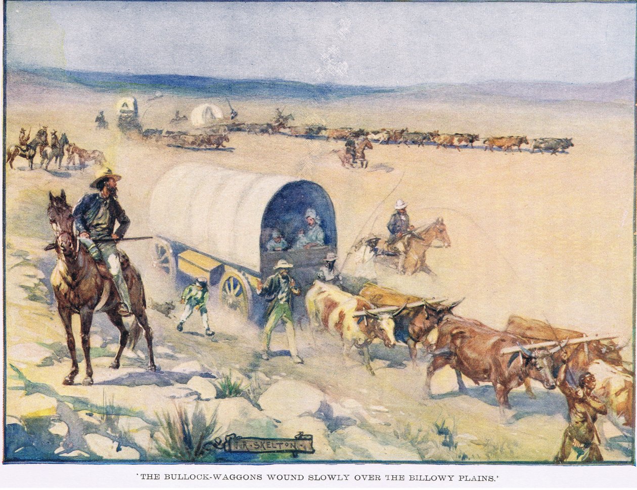 Az ökrös szekerek lassan kanyarogtak a hömpölygő síkságon. alkotó: Joseph Ratcliffe Skelton