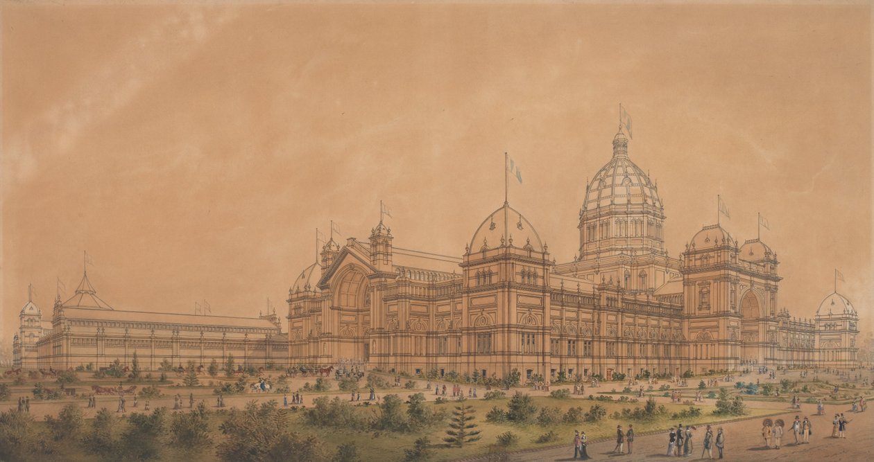 A kiállítási épület Melbourne 1880, a nagyterem délnyugati aspektusa alkotó: Joseph Reed