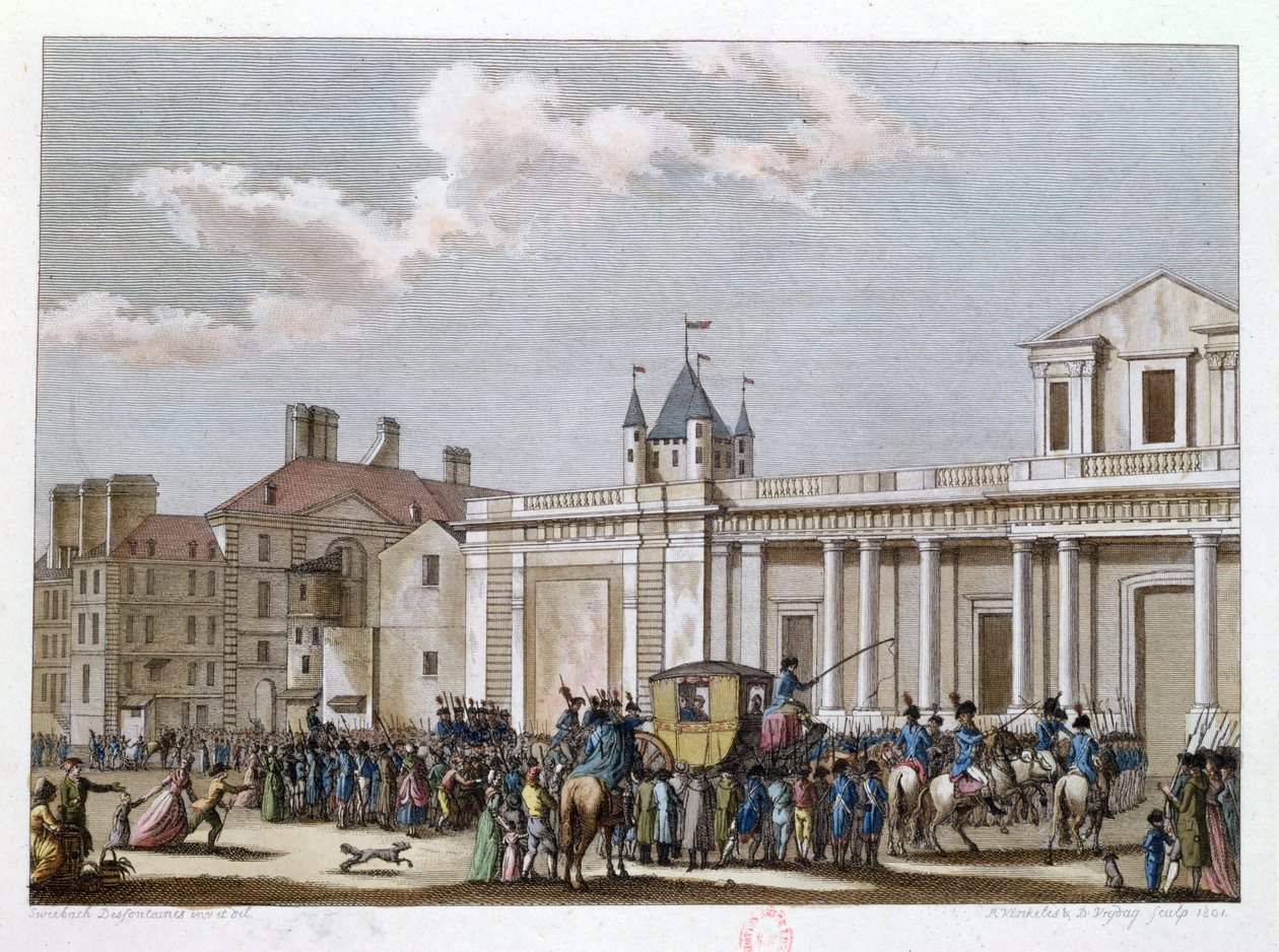 XVI. Lajos (1754-93) és családja a templomba vitték, 1792. augusztus 13., metszett Reinier Vinkeles (1741-1816) és Daniel Vrydag (1765-1822) 1801 alkotó: Joseph Swebach Desfontaines