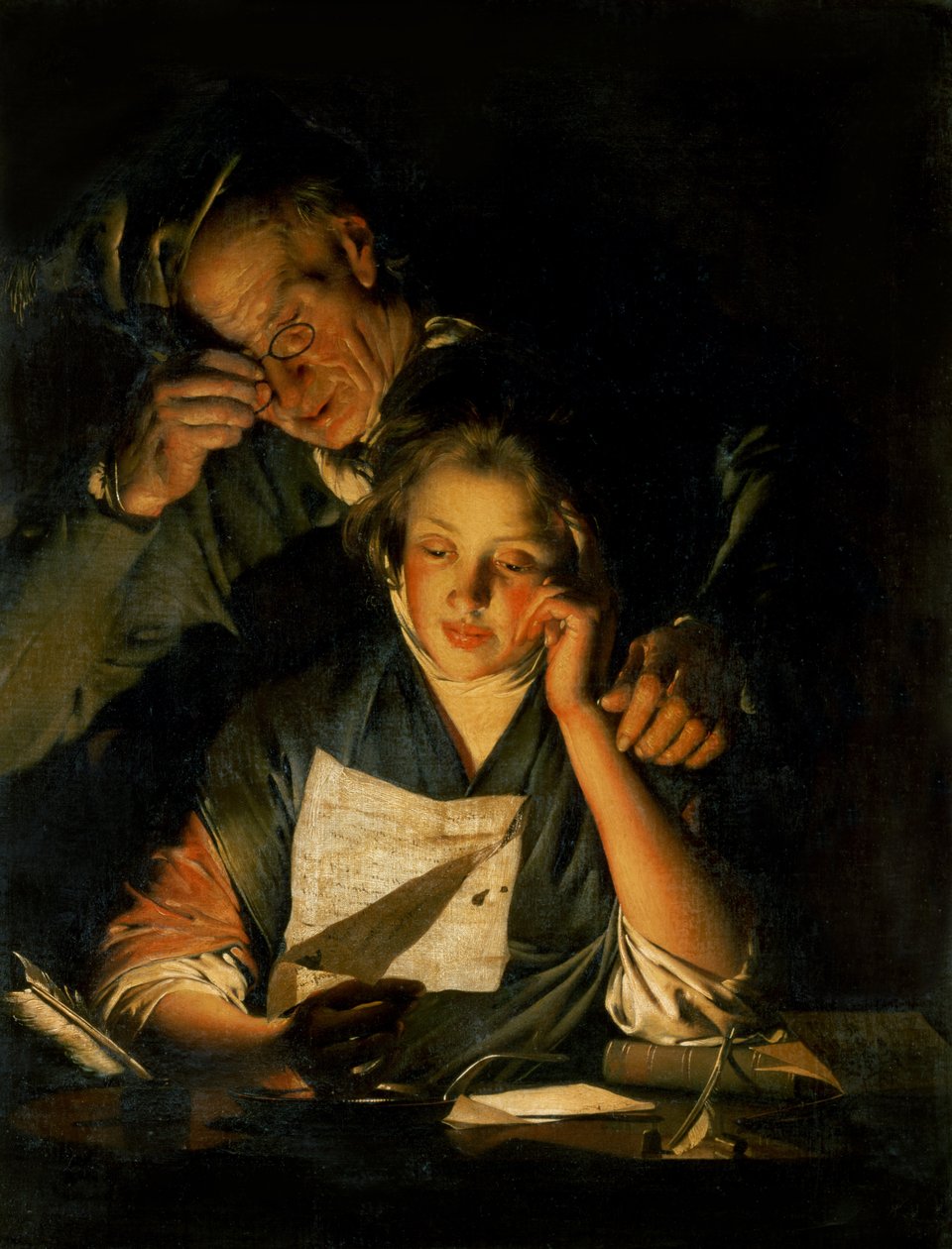 Levelet olvasó lány, válla fölött olvasó öregemberrel, 1767-70 körül alkotó: Joseph Wright of Derby