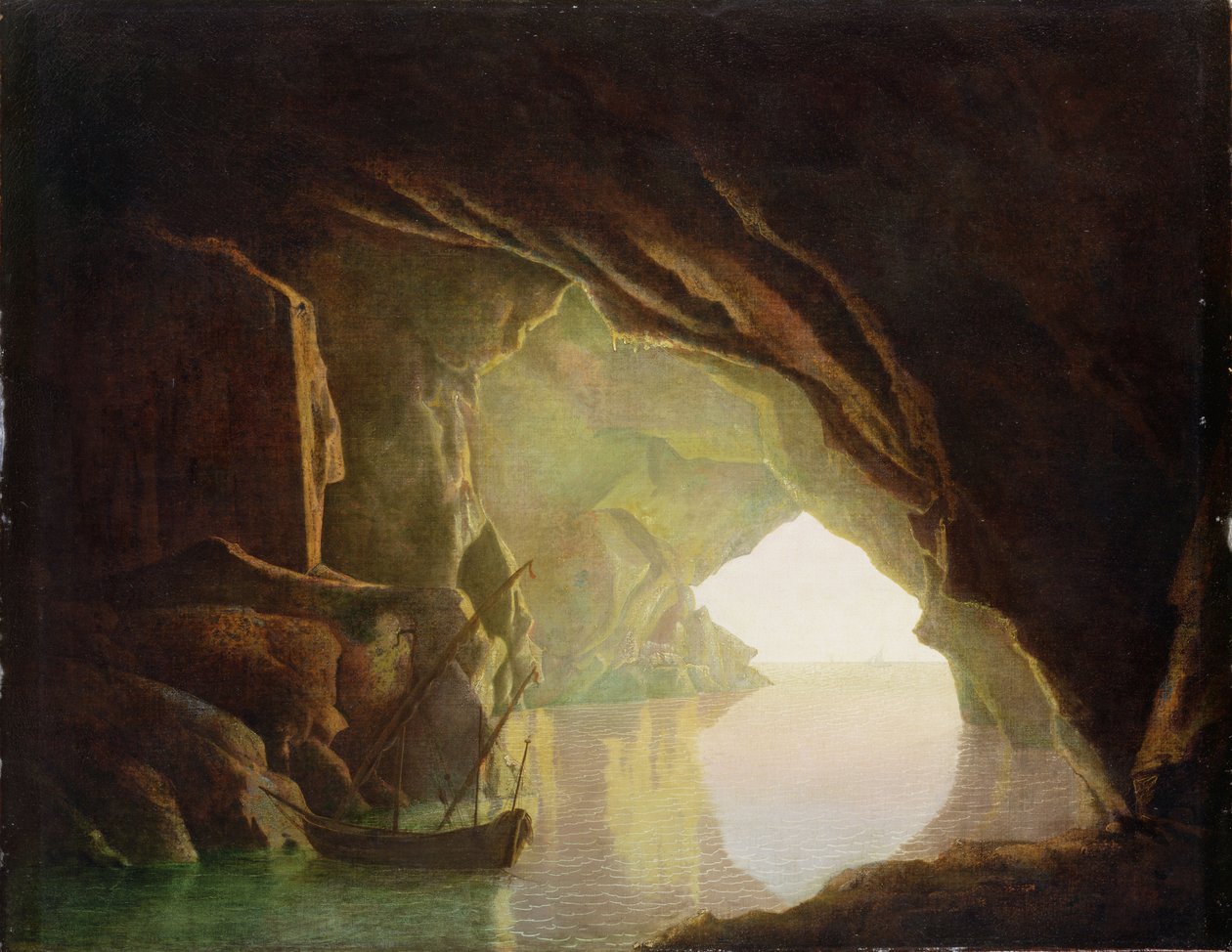Barlang a Salernói-öbölben, naplemente, 1780-1781 körül alkotó: Joseph Wright of Derby