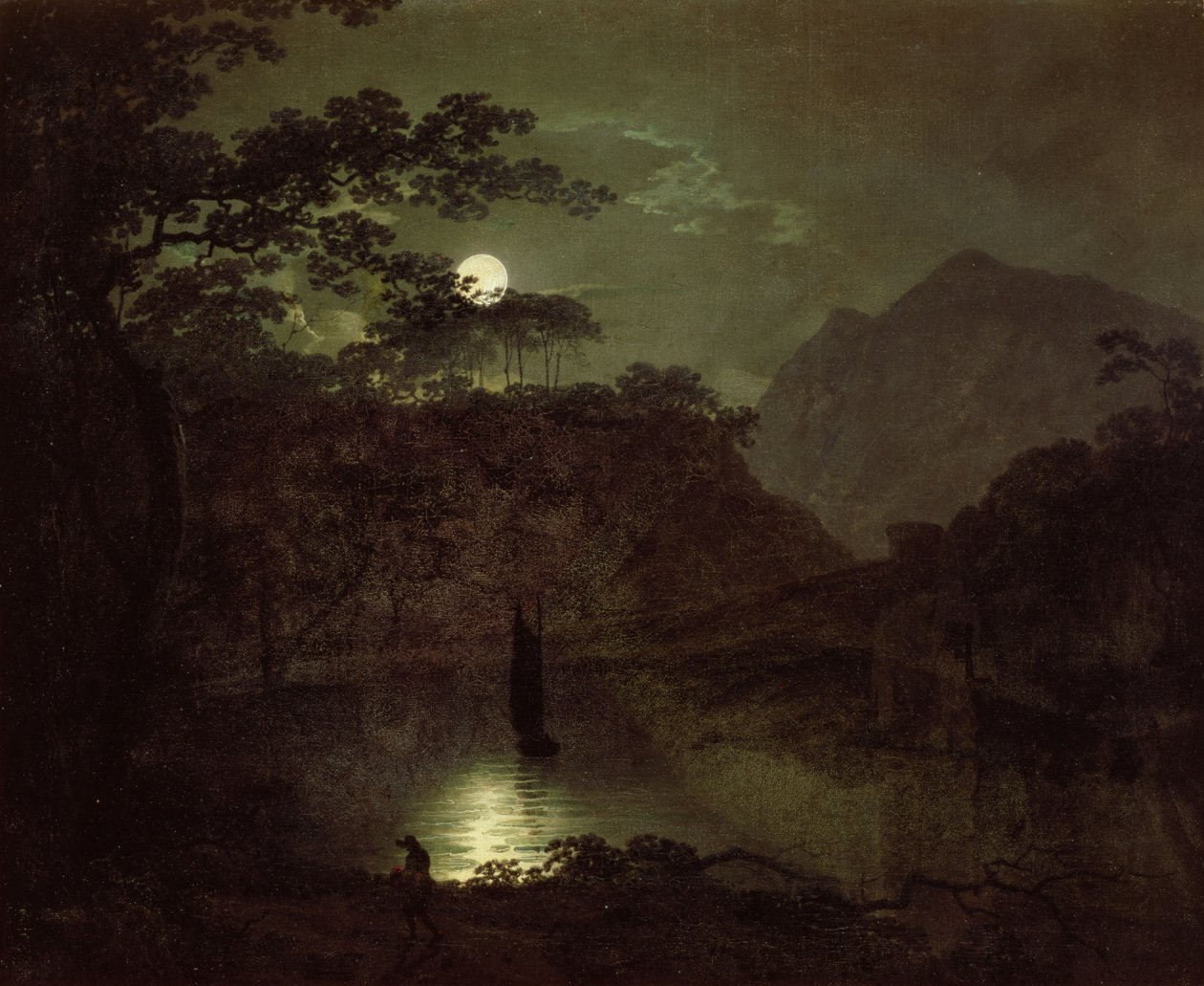 Egy tó a holdfénynél, 1780-82 körül alkotó: Joseph Wright of Derby