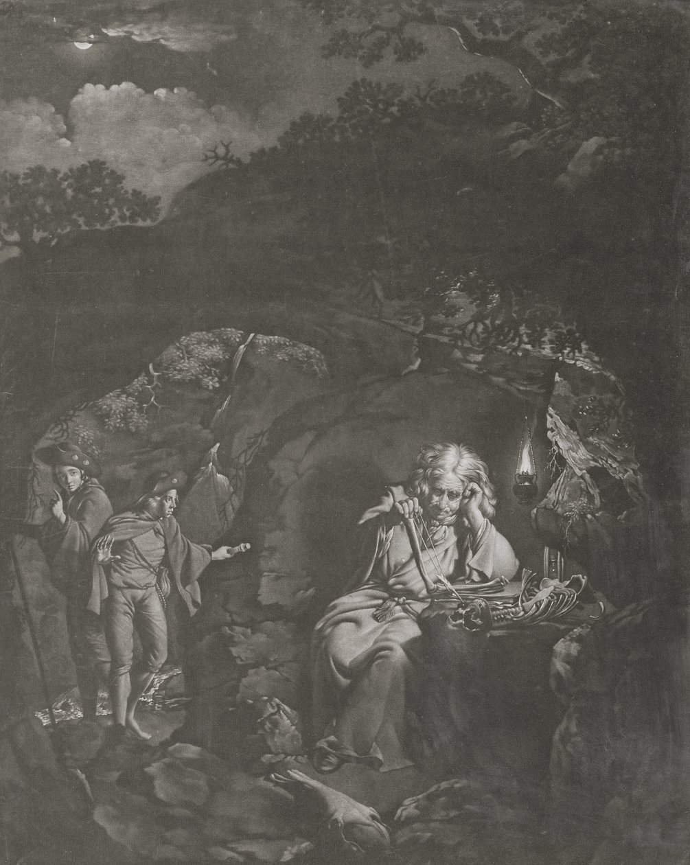 Egy filozófus Lámpafényben, vésette William Pether (kb.1738-97) 1770 (mezzotinta) alkotó: Joseph Wright of Derby