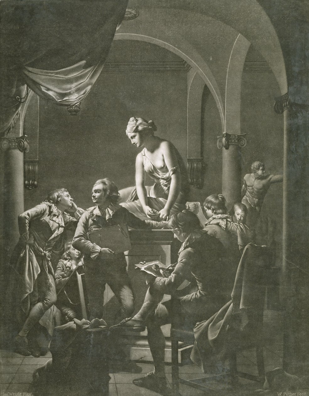 Rajzakadémia, vésette William Pether (kb.1738-1821) c.1772 (mezzotint) alkotó: Joseph Wright of Derby
