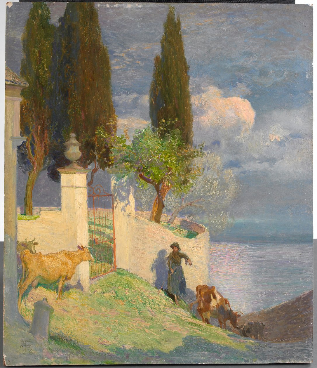 Szarvasmarha-hajtás, Comói-tó, 1900 körül alkotó: Joseph Walter West