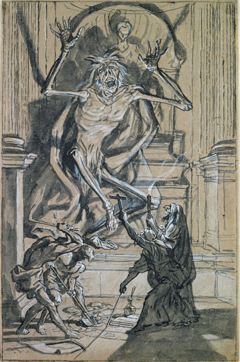 Négy sírrabló ébreszt egy szellemet (toll, indiai tinta és mosás papíron) alkotó: Joseph Werner