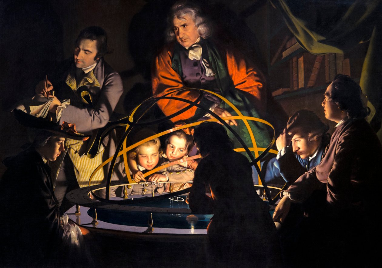 Névtelen, Filozófus, aki előadást tart az Orrery -ről, amelyben lámpát helyeznek a Nap vagy az Orrery helyére alkotó: Joseph Wright of Derby