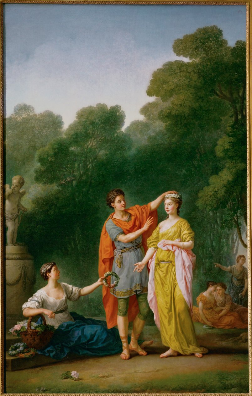 Egy szerelmes, aki virágkoszorúval koronázza meg kedvesét ... alkotó: Joseph Marie the Elder Vien
