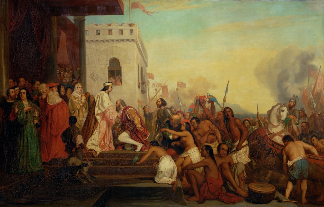 Kolumbusz Kristófot II. Ferdinánd és Katolikus Izabella fogadta az Indiából való visszatérésekor ... alkotó: Joseph Nicolas Robert Fleury