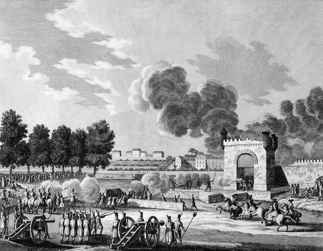 Francia forradalom: Republikánus fete des Victoires, fiatal diákok harca a párizsi Champs de Mars-on 1794. október 21-én. Malapeau metszet Swebach - Desfontaine nyomán. Párizs, a Forradalomtörténeti Intézet könyvtára alkotó: Joseph (after) Swebach Desfontaines