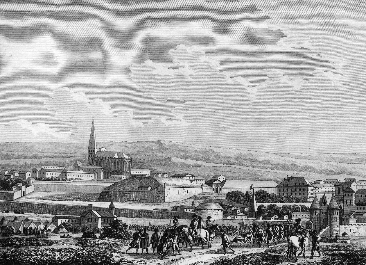 A francia forradalom és ellenforradalmi mozgalmak. A porosz armee a verduni csatában: Verdun elfoglalása és Nicolas Joseph Beaurepaire francia tiszt (1740-1792), a tér parancsnokának halála szeptember 2-án alkotó: Joseph (after) Swebach Desfontaines