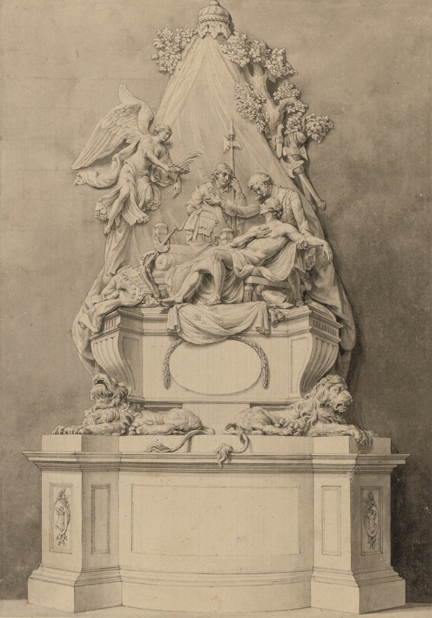 Wolfe vezérőrnagy emlékműve, Westminster apátság északi területe (tus és mosás, papír) alkotó: Joseph (attr. to) Wilton