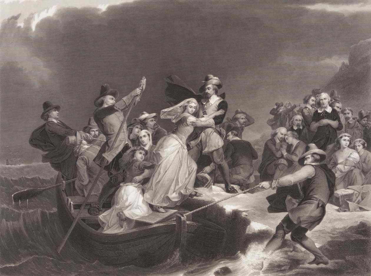 A zarándokok partraszállása Plymouth Rocknál 1620-ban alkotó: Joseph Andrews