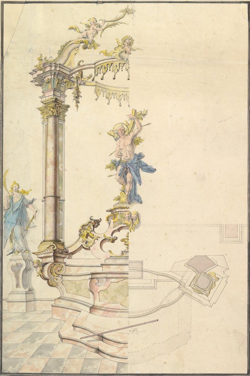 Oltárkép terv Szent Sebestyén alakjával, 1741. alkotó: Joseph Anton Feuchtmayer