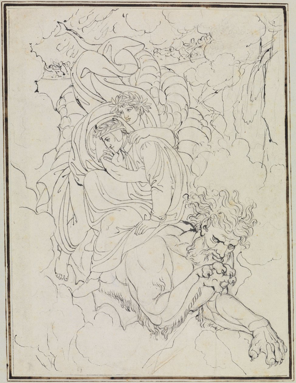 Dante és Vergilius Geryon hátán (Dante: Inferno, 17. ének, 94. vers) alkotó: Joseph Anton Koch