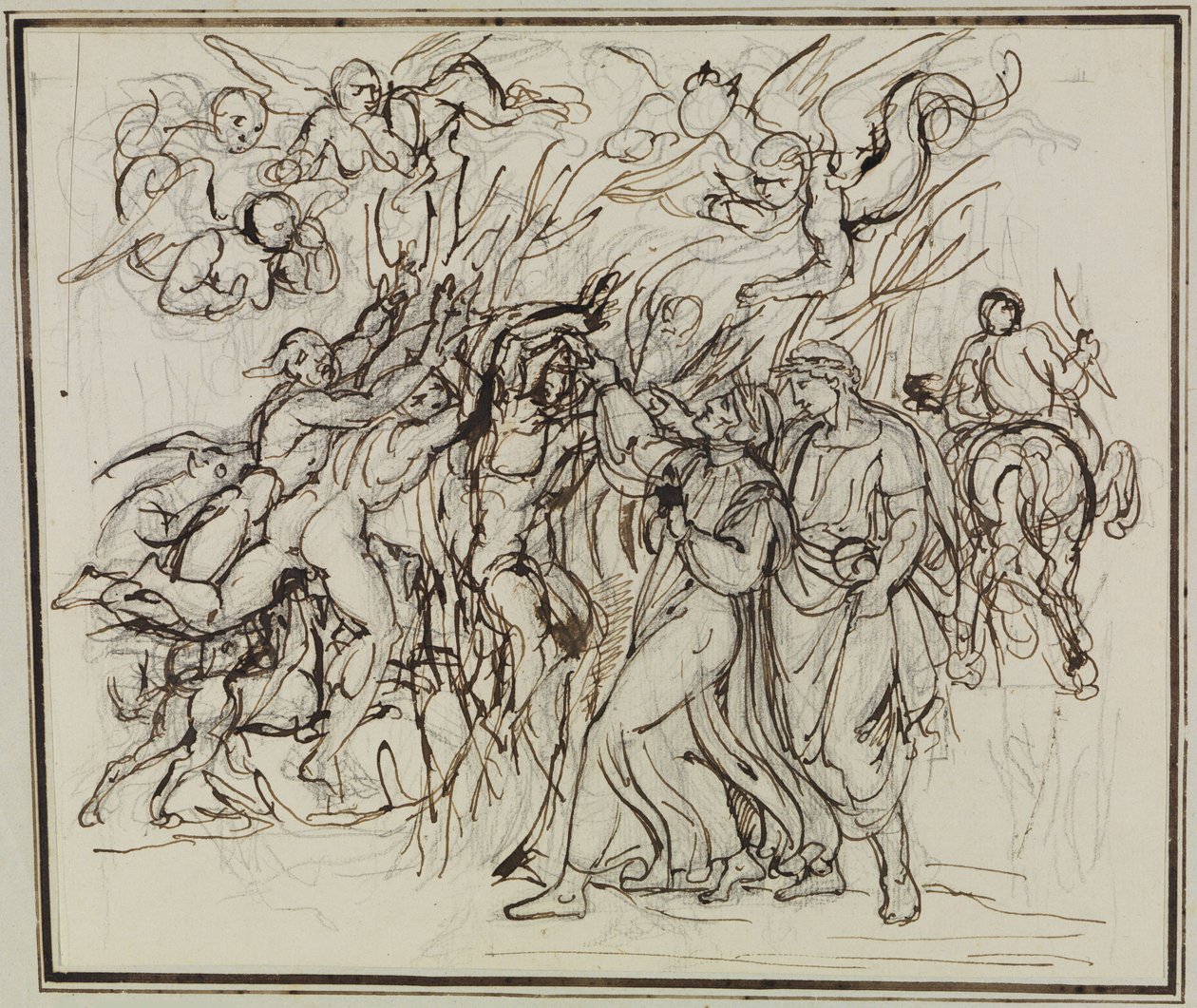 Dante és Vergilius az öngyilkosok erdejében (Dante: Inferno, 13. ének, 31. vers) alkotó: Joseph Anton Koch