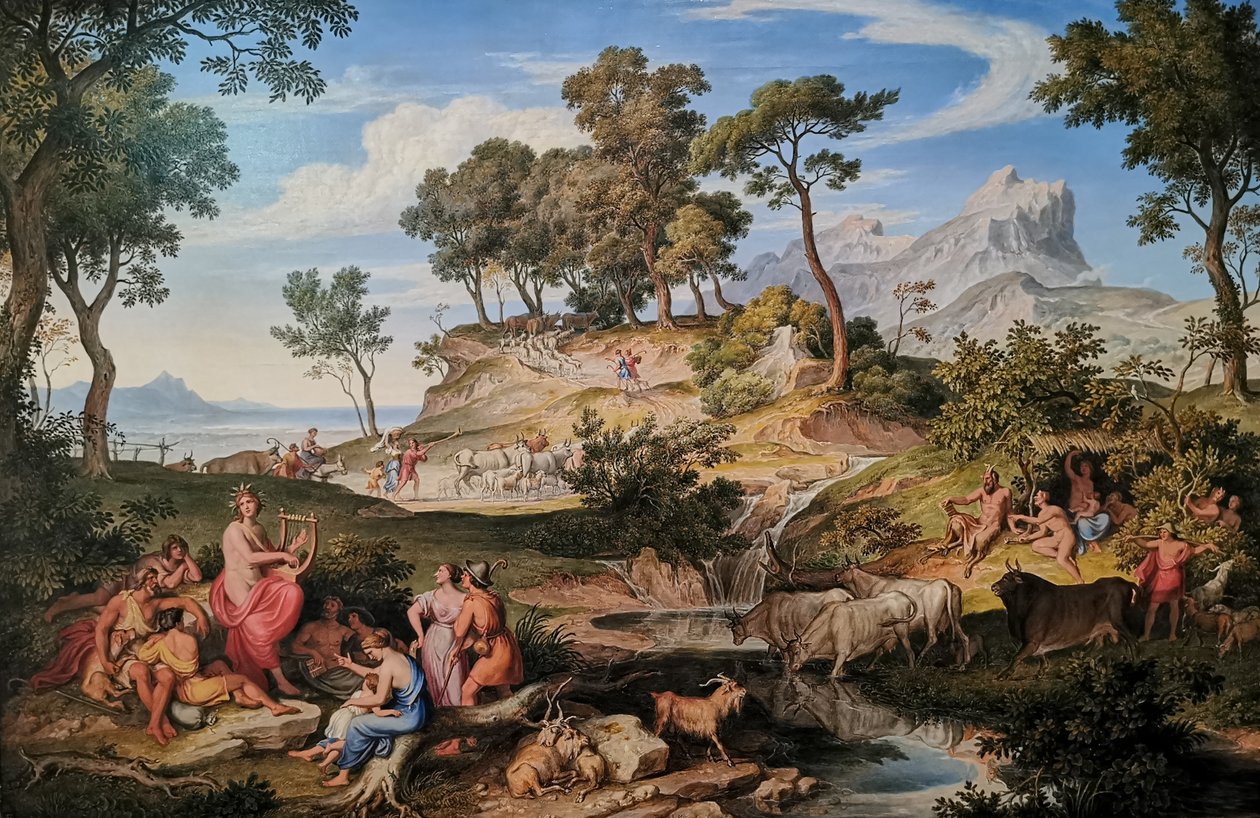 Német: Apollo unter den Hirten Apolló a pásztorok között
 Apolló a pásztorok között
 franciául:  Apolló a pásztorok között. alkotó: Joseph Anton Koch