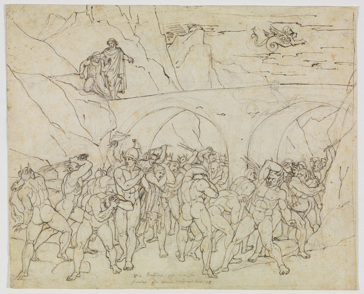 A csábítók, a csalók és a hízelgők, akiket az ördögök ostoroznak (Dante: Inferno, 18. ének, 79. vers) alkotó: Joseph Anton Koch