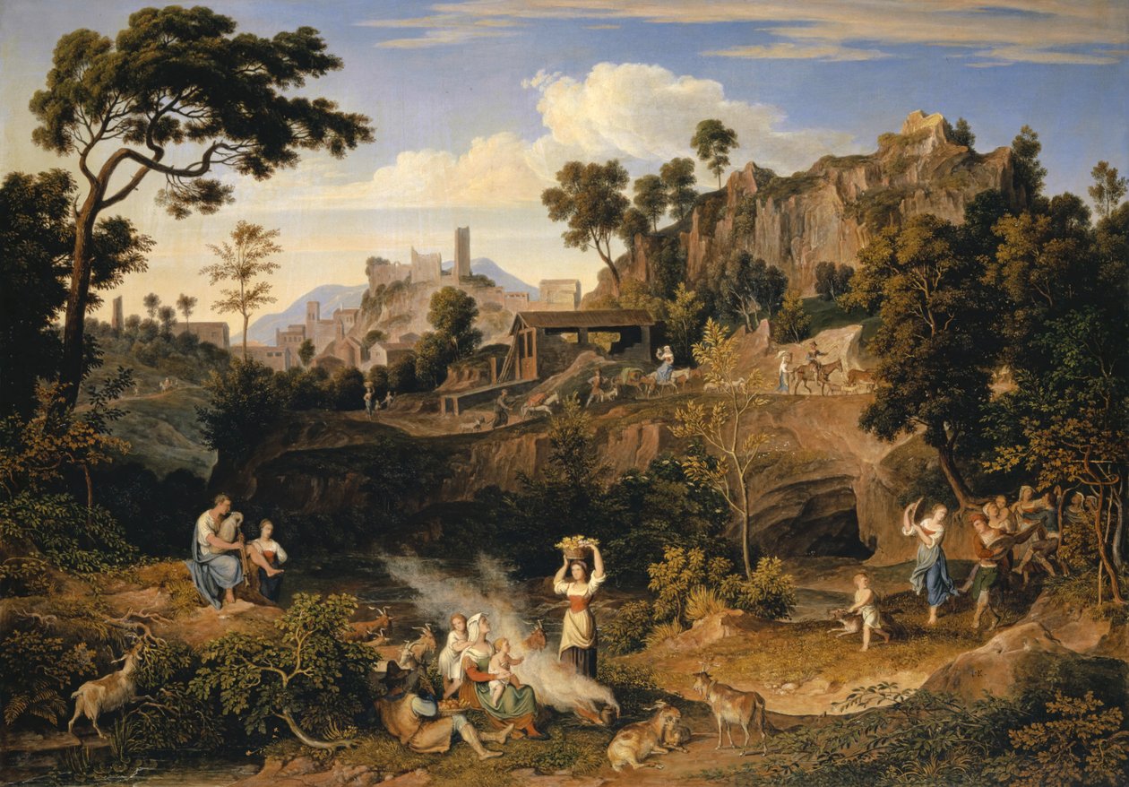 Táj Olevano mellett táncoló parasztok felvonulásával, 1823-24 alkotó: Joseph Anton Koch