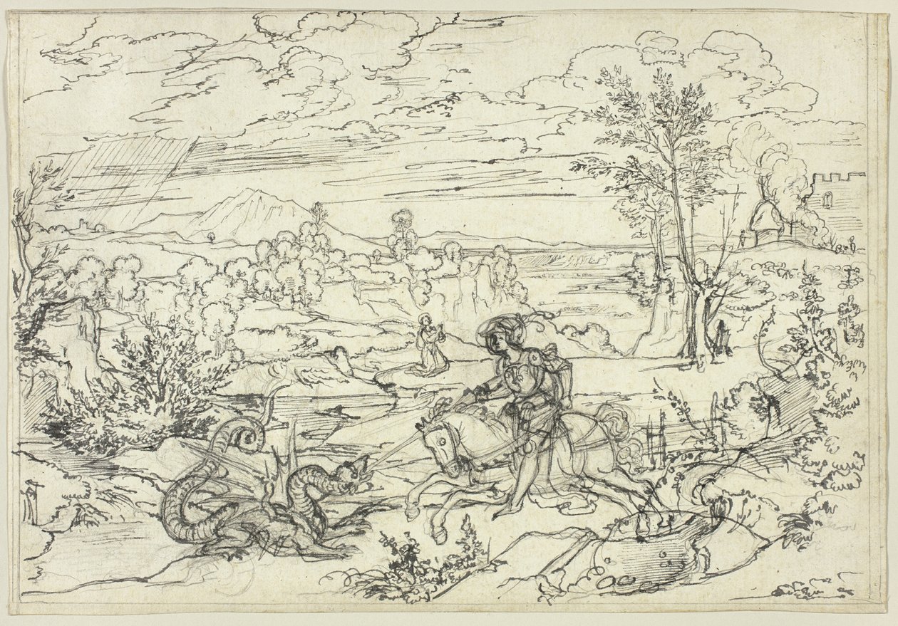 Táj Szent György és a Sárkány és a Monte Soratte alkotó: Joseph Anton Koch
